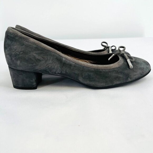 AGL Women's Kristin Bow Tie Pump Size EUR 41/US 11 Grey Suede Leather Block Heel - Picture 2 of 16